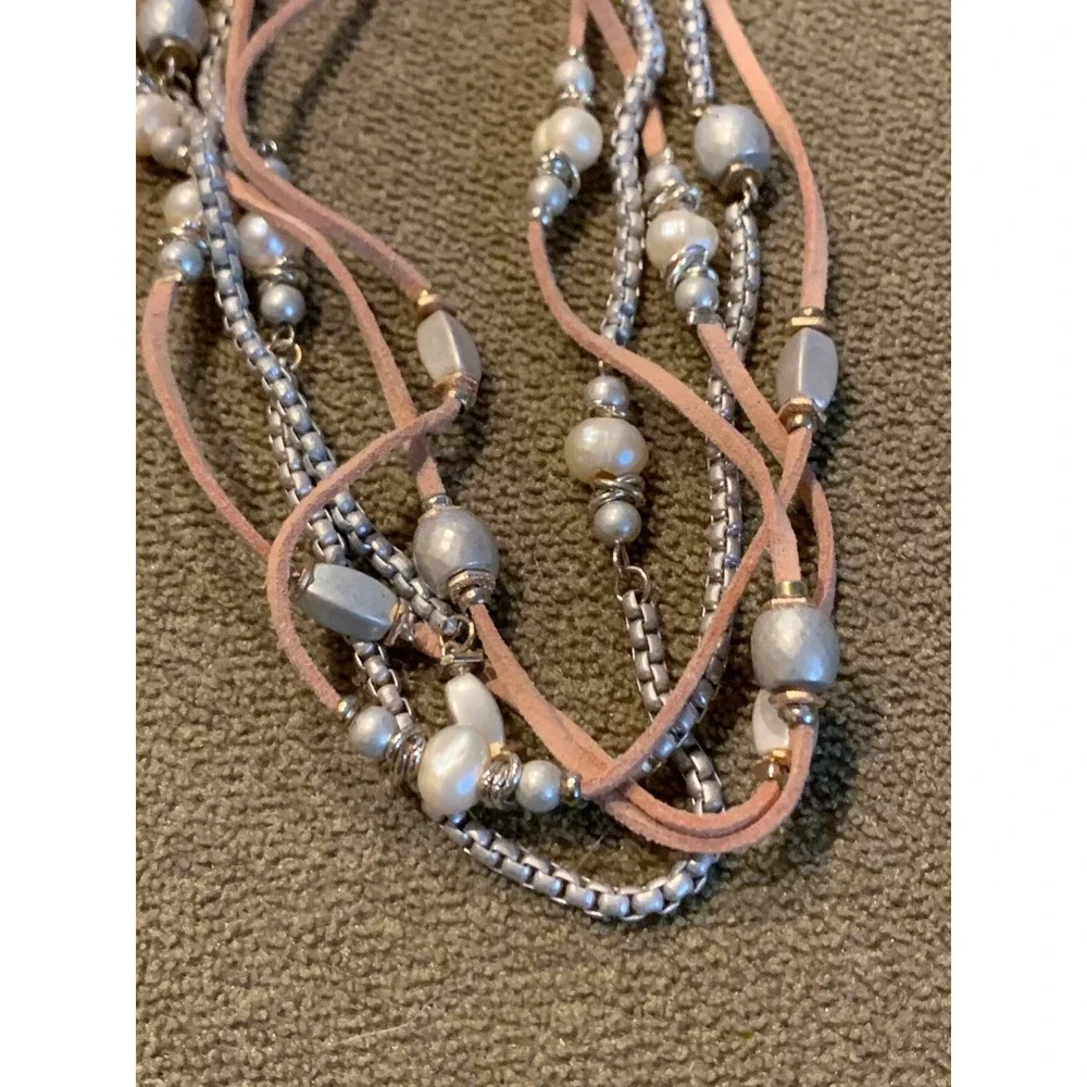 5 Strand Silver/Peach Carol Dauplaise Necklace New (TD)
